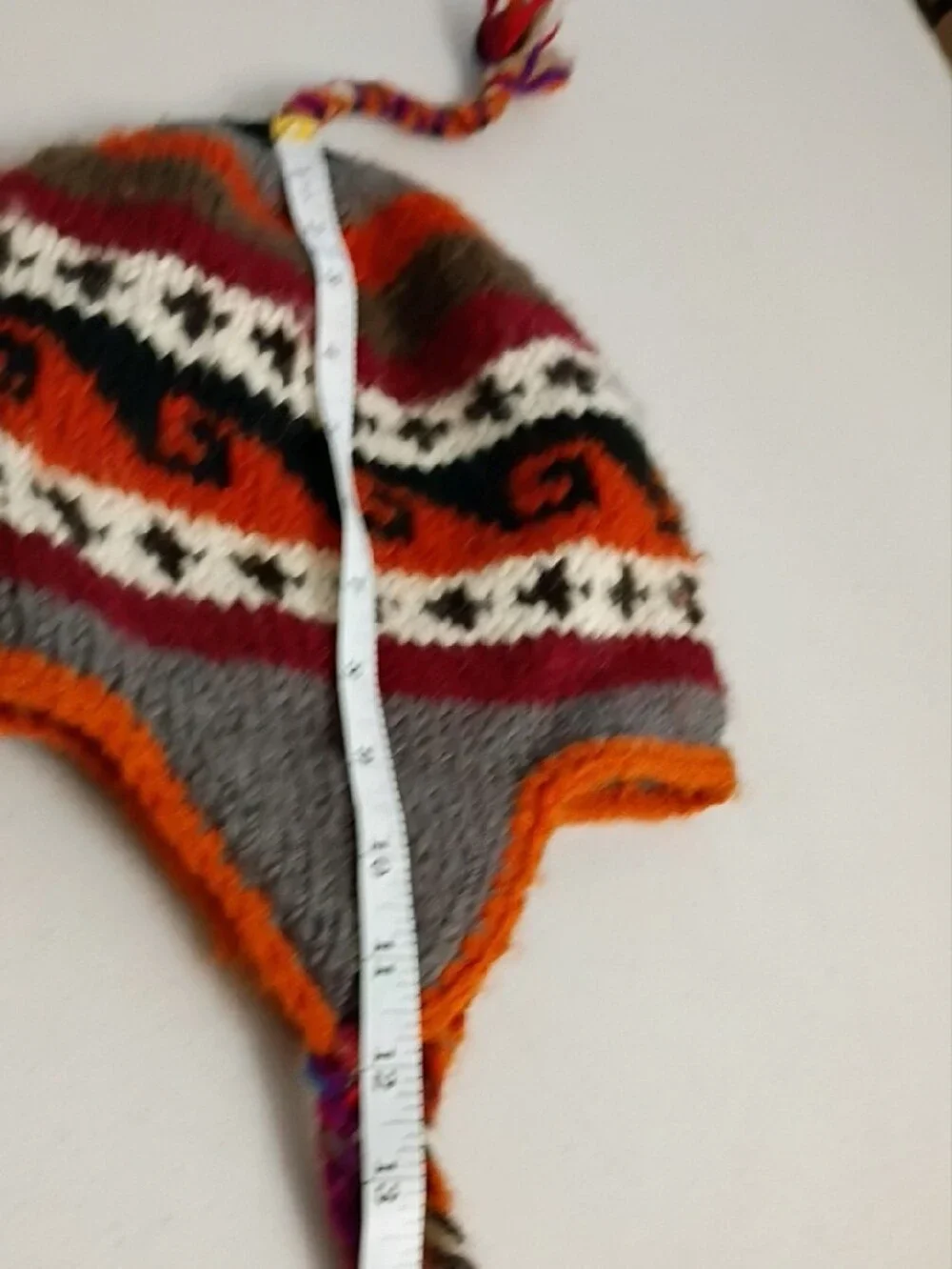 Kids Knit Earflap Hat with Braided Tassels — Gray & Orange